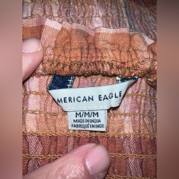 NWT AMERICAN  EAGLE  Plaid Smocked Textured Stretch Button Tube Top Sz M - Picture 4 of 8